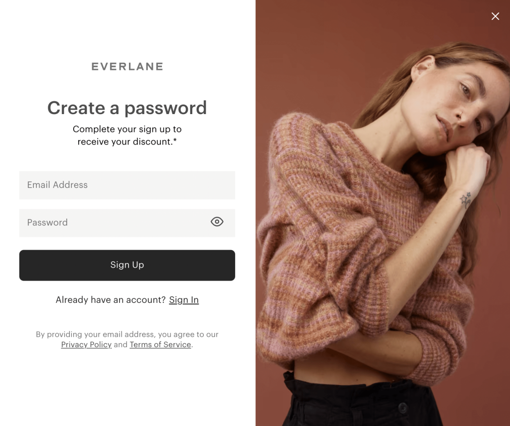 coupon-marketing-using-sign-up-emails - Advanced Coupons Example of a signup page from Everlane