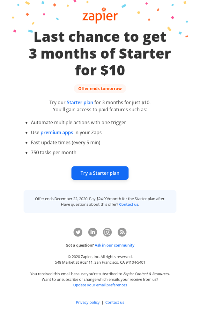 Zapier FOMO email